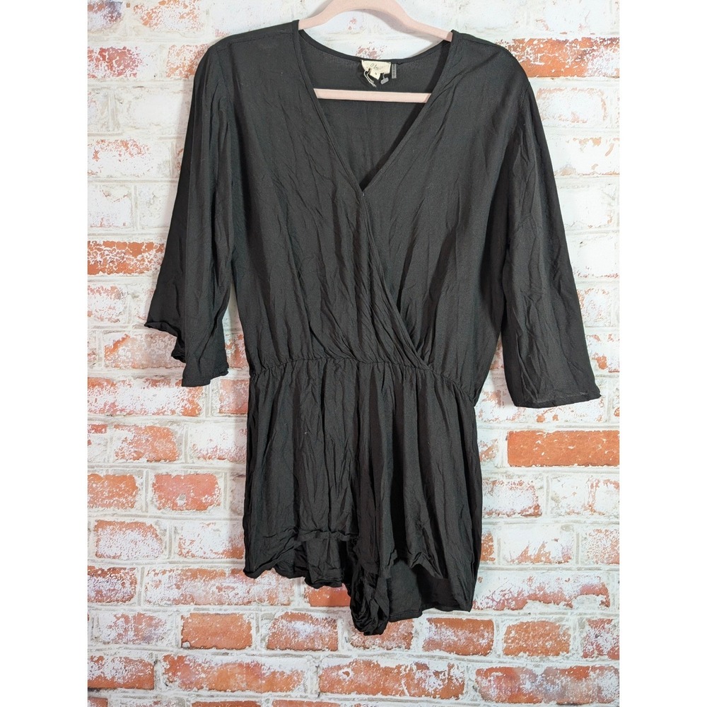 Elan Romper Womens Small Black V-Neck 3/4‎ Sleeve Elastic Waist Rayon NWOT